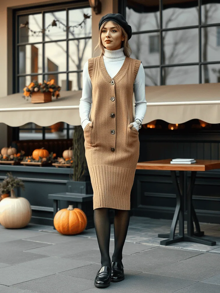 Sweater Vest Dress and Tights