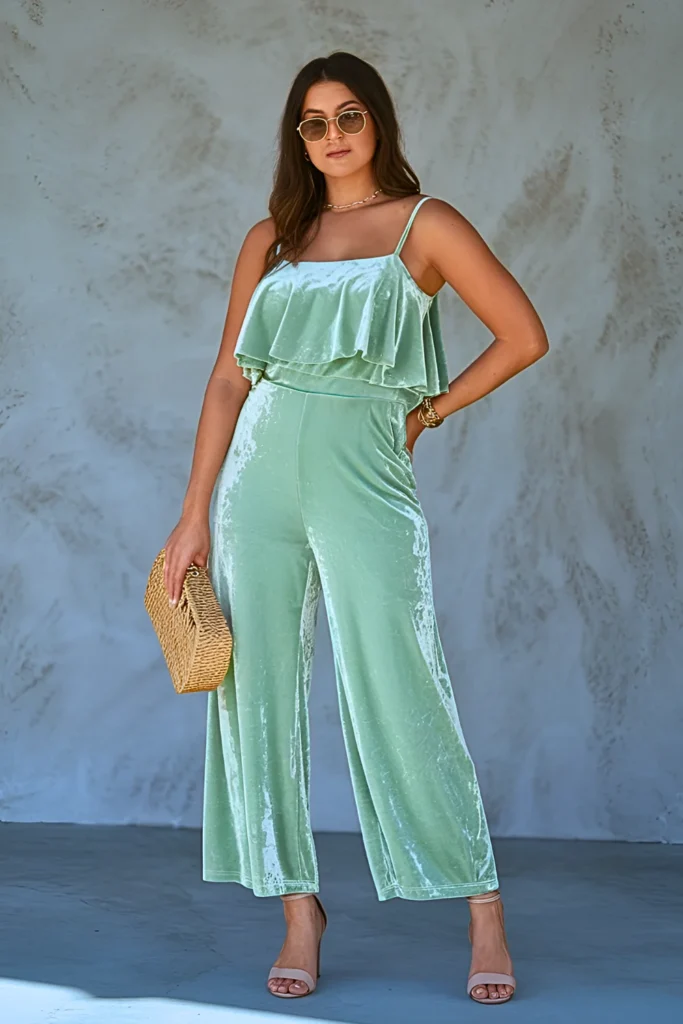 Cute Mint Velvet Ruffle Jumpsuit Spring Outfit

