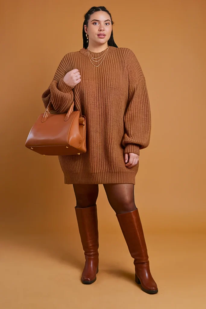 Plus Size Sweater Dress and Tall Boots Cozy Autumn Outfit
