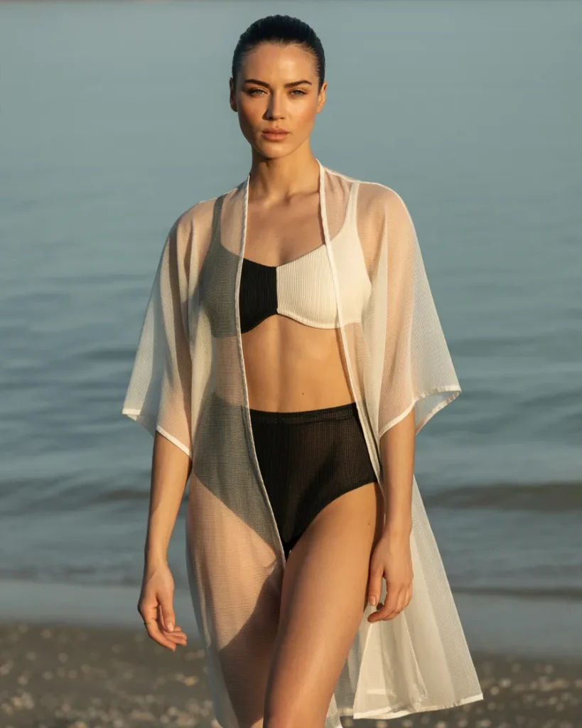 Monochrome Swim Set with Sheer Overlay