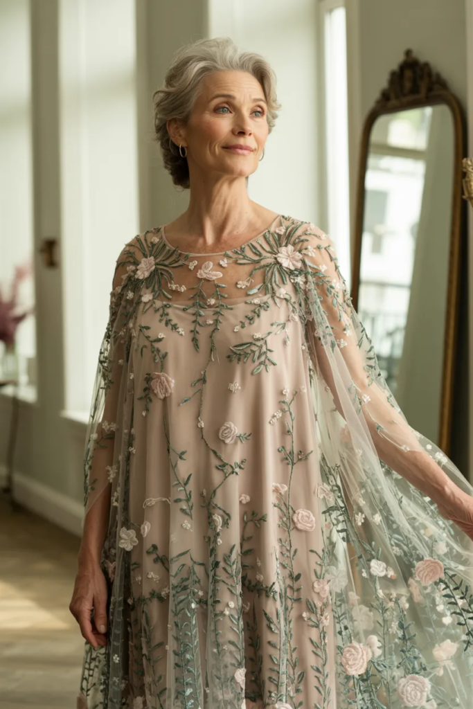 Botanical Embroidered Tulle Mother of the Bride Dress