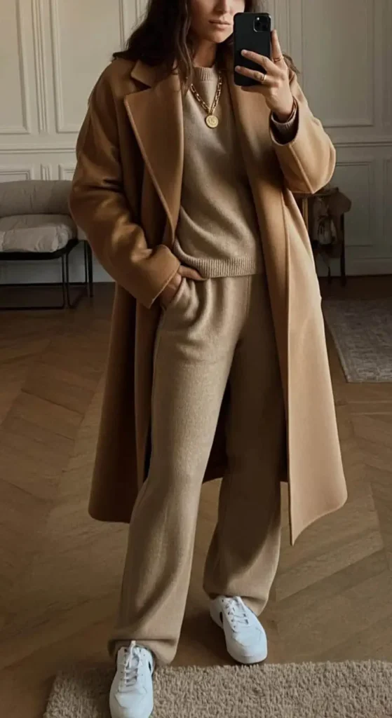 Wool Wrap Coat with Knit Coordinates