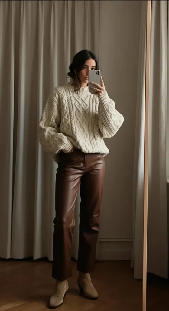Chunky Knit and Leather Pants