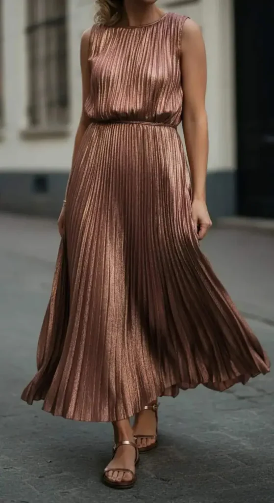 Metallic Pleated Maxi
