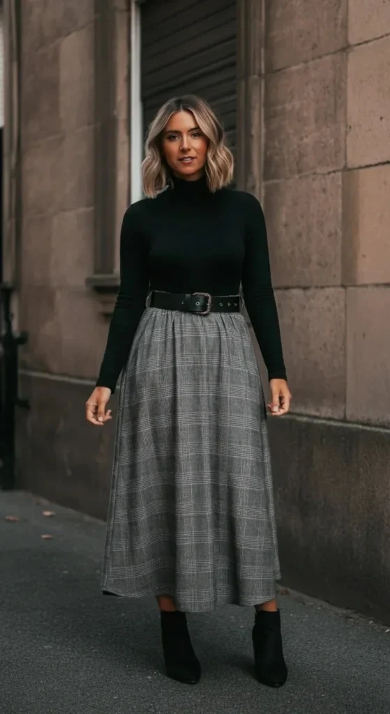 Plaid Maxi with Turtleneck Bodysuit