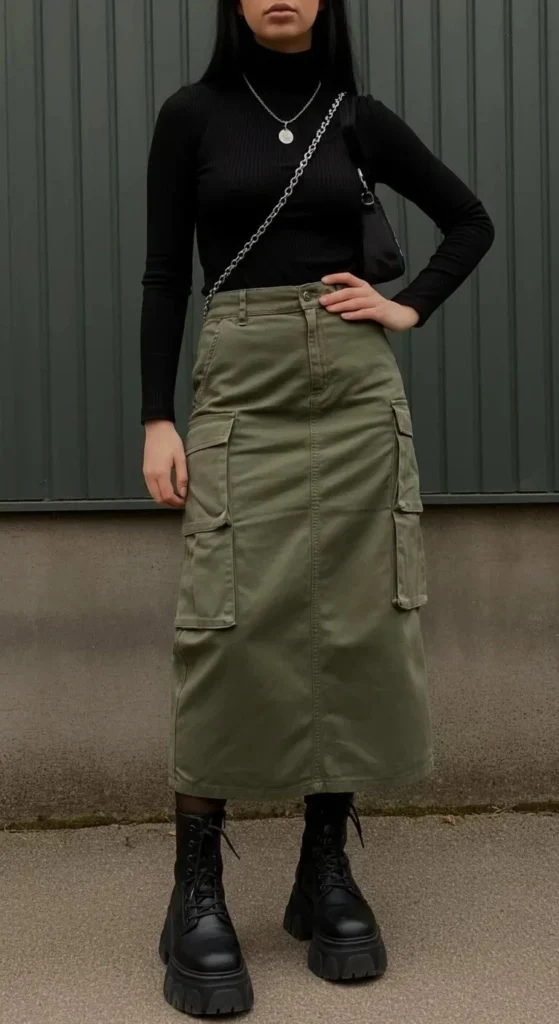 Cargo Skirt with Fitted Turtleneck
