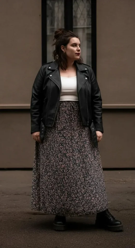Floral Maxi with Leather Jacket