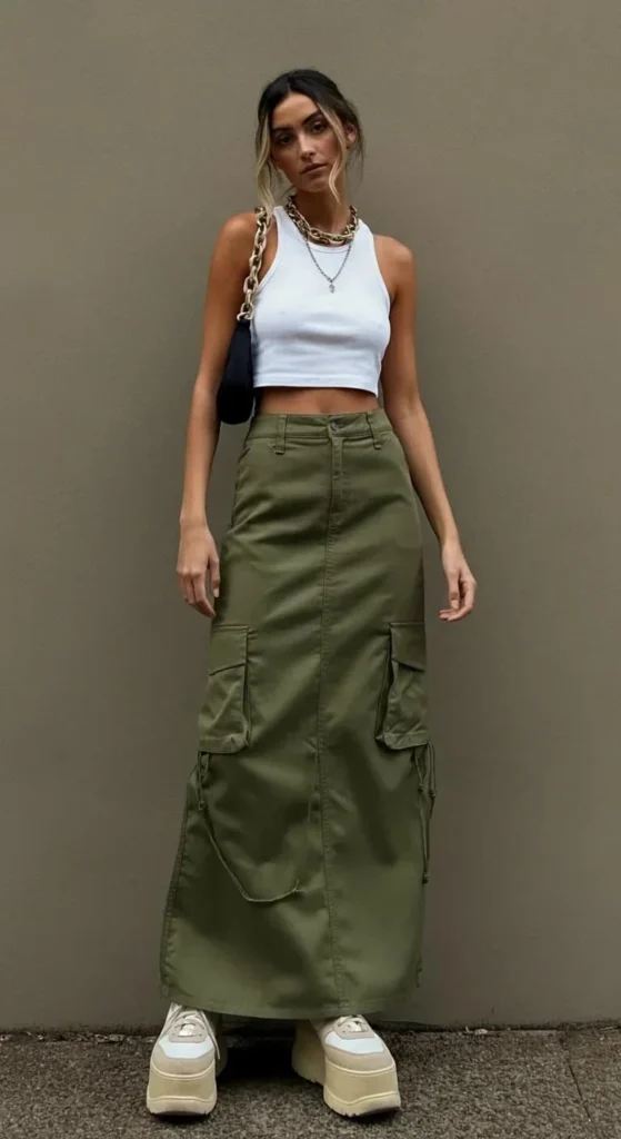 Cargo Maxi Skirt with Crop Tank
