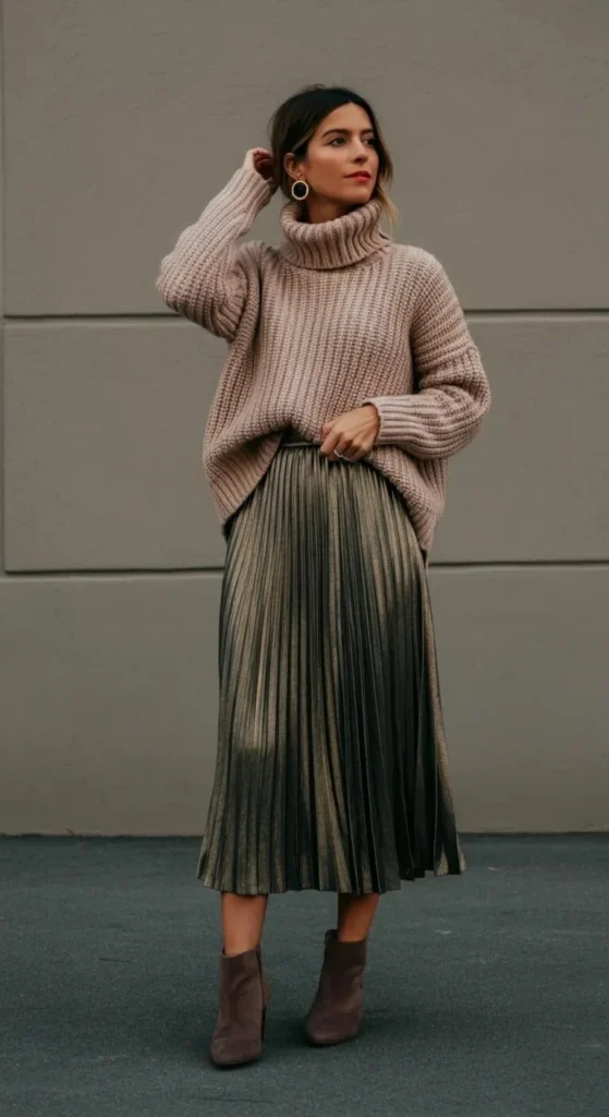 Oversized Sweater with Pleated Skirt