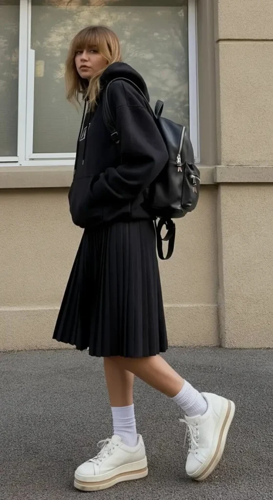 Hoodie and Pleated Tennis Skirt