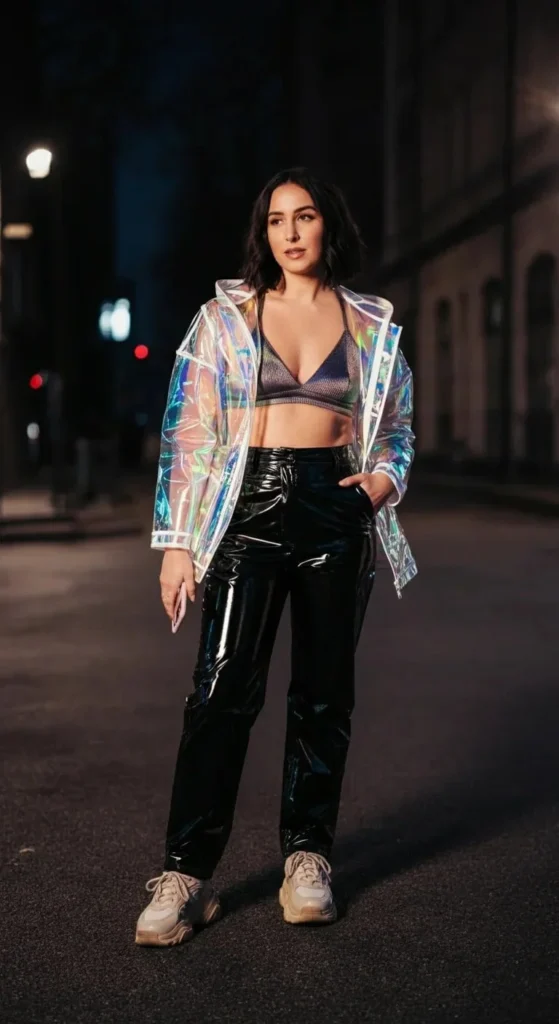 Holographic Rain Jacket with Vinyl Pants