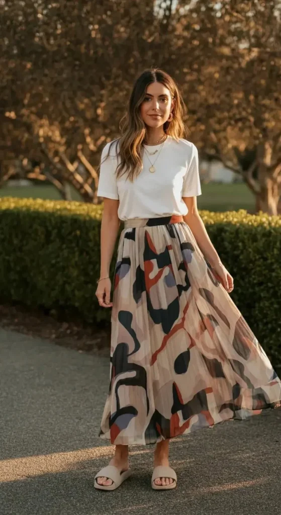 Printed Chiffon Maxi with Basic T-shirt