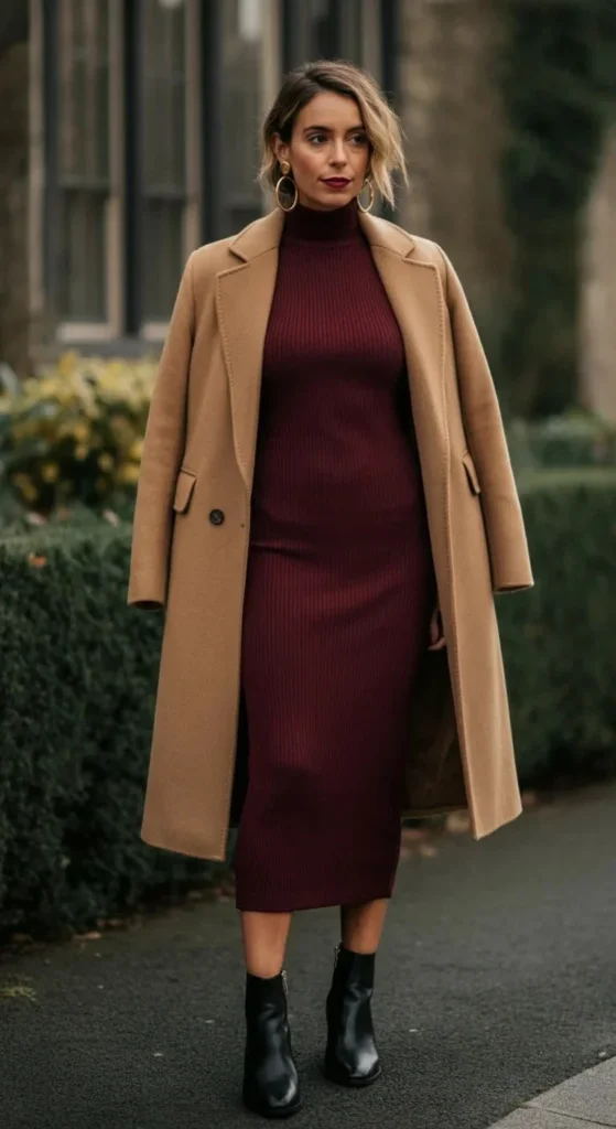 Ribbed Dress and Statement Coat
