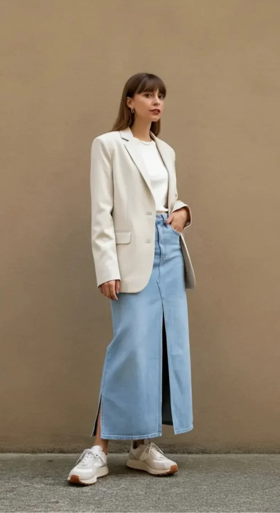 Split-hem Denim Maxi with Oversized Blazer