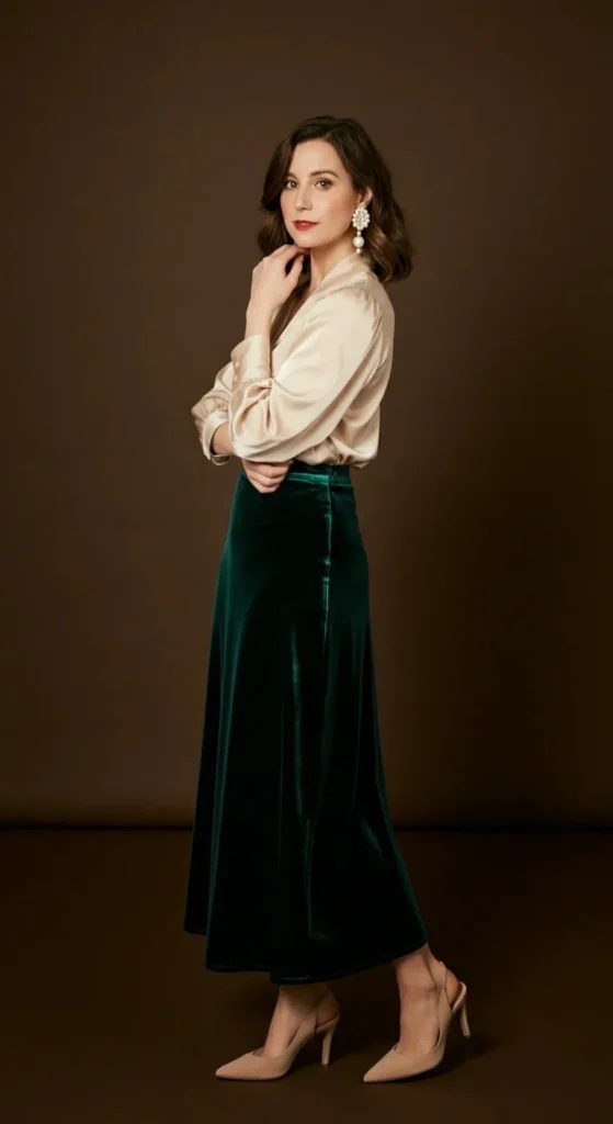 Velvet Maxi with Silk Blouse
