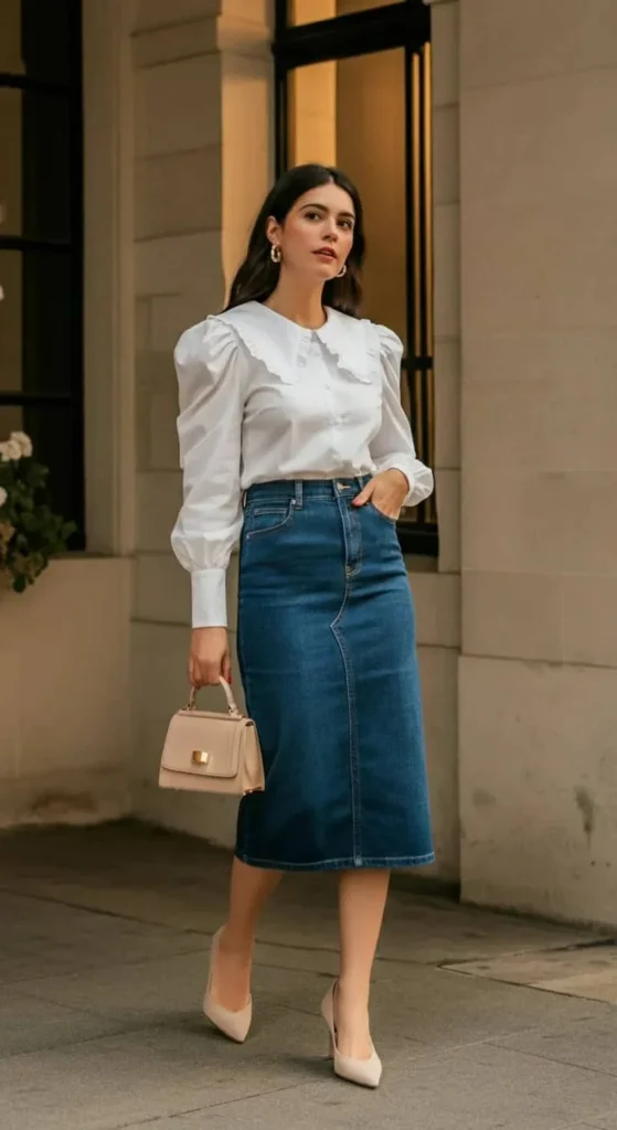 Statement Blouse and Pencil Denim