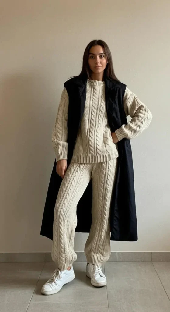 Cable Knit Set with Longline Vest