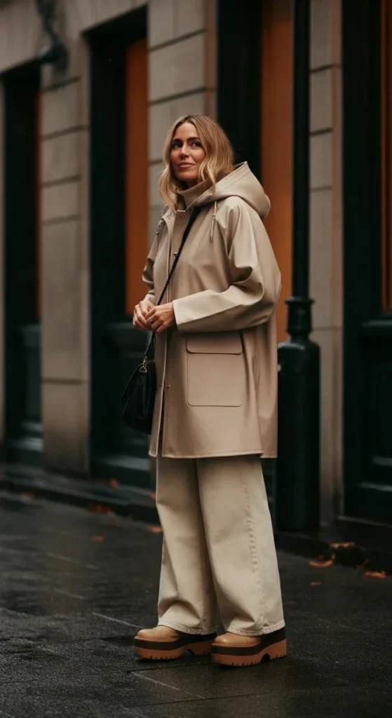Rain Poncho with Wide-Leg Trousers