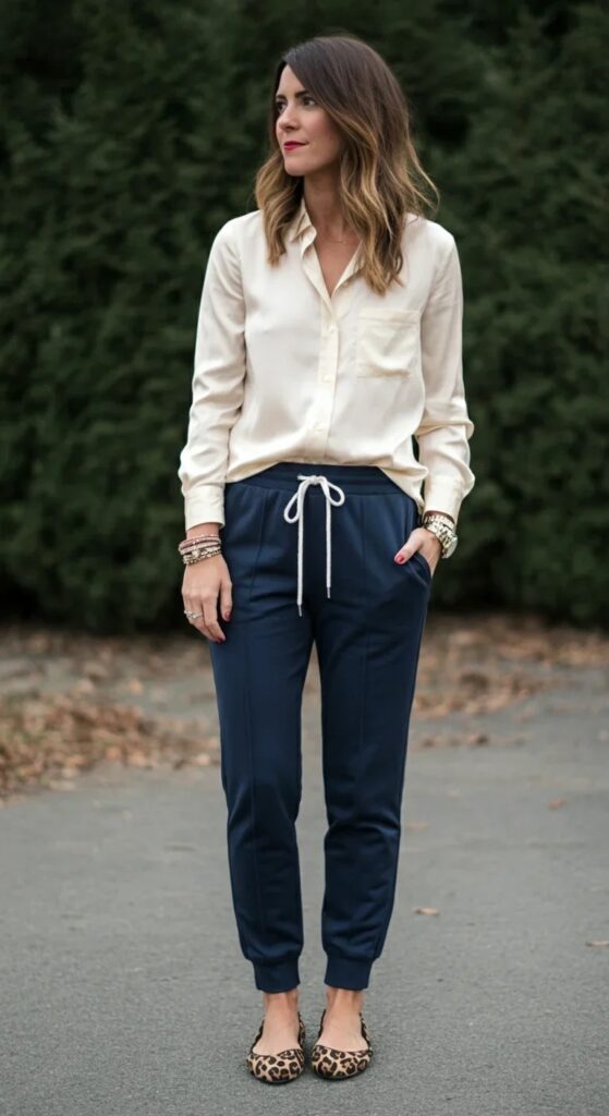 Silk Button-Down and Tapered Sweatpants