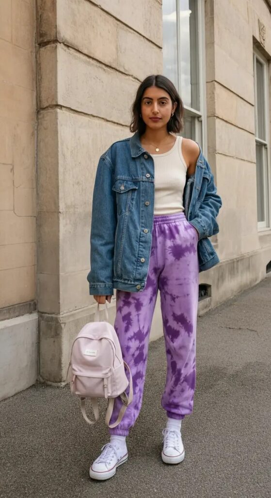 Denim Jacket and Tie-Dye Sweatpants