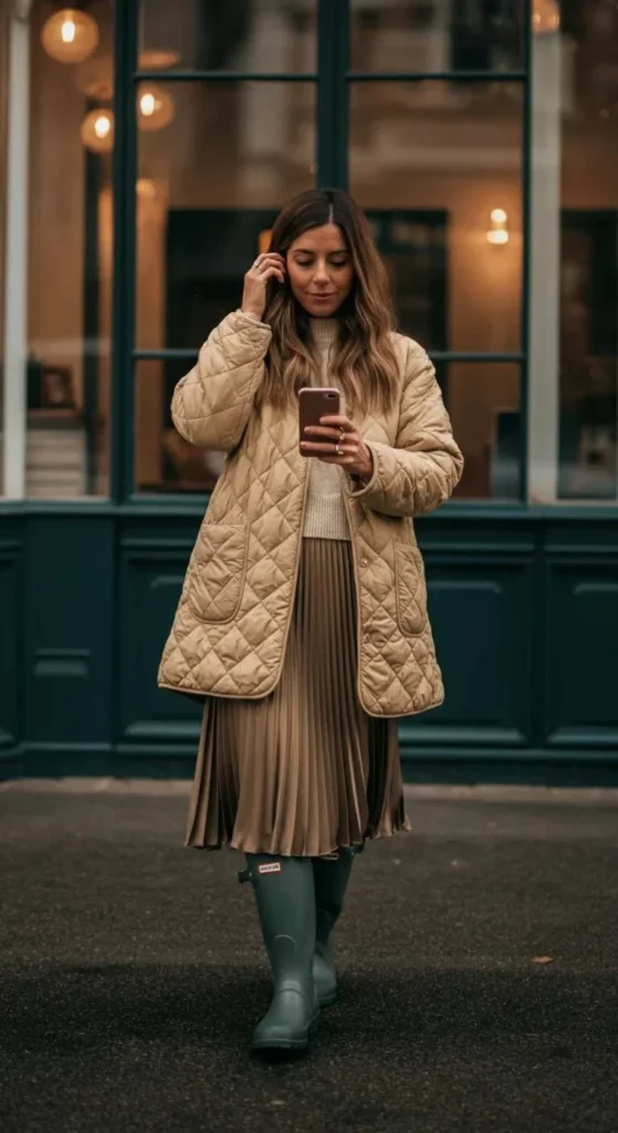 Quilted Coat with Midi Skirt