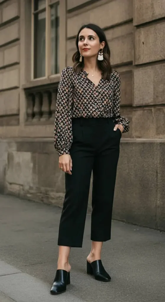 Printed Blouse with Cropped Pants