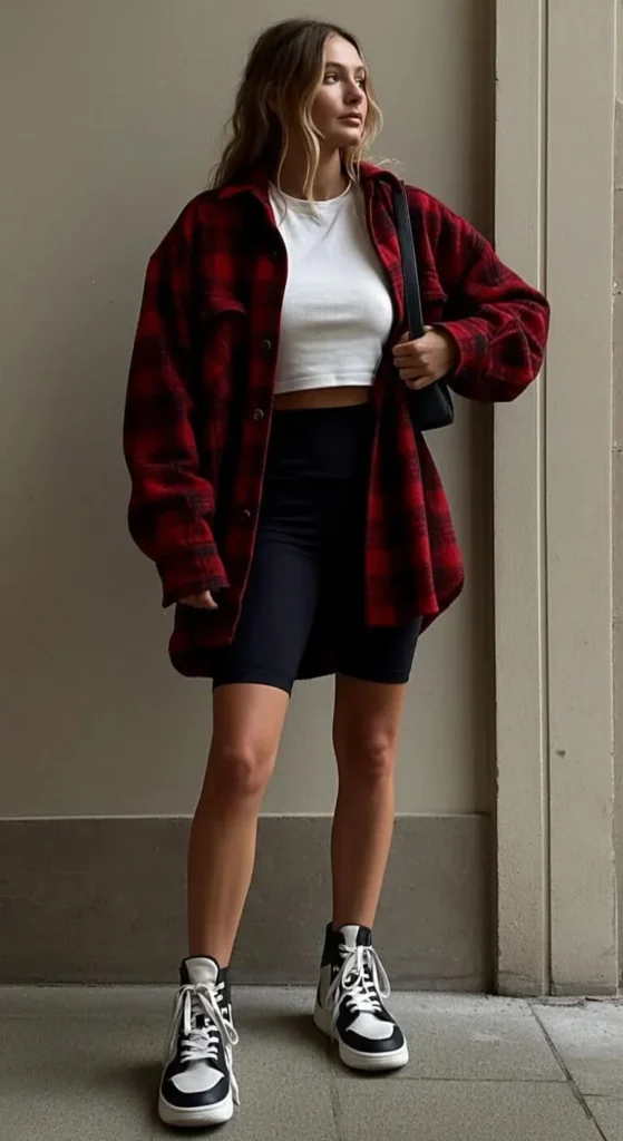 Oversized Flannel and Bike Shorts