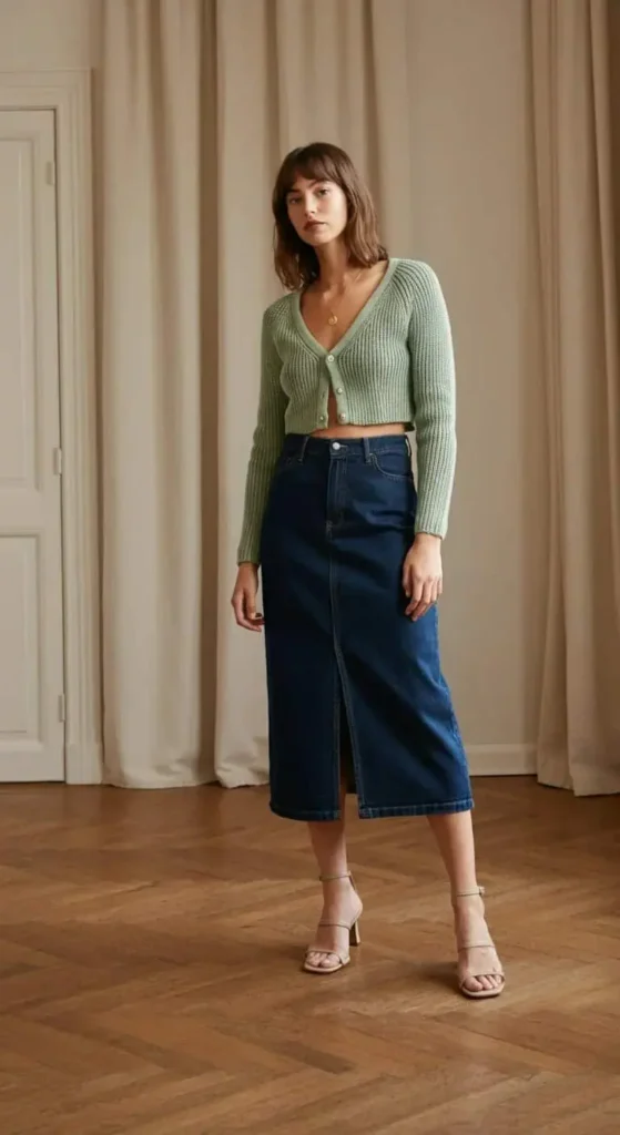 Cropped Cardigan and High-Waist Midi