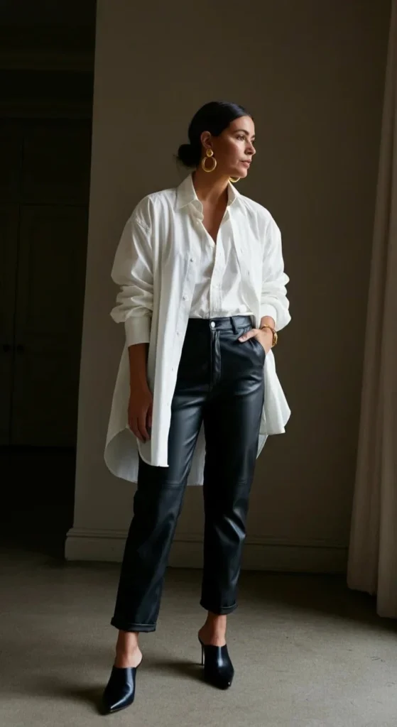 Oversized Button-Down and Leather Pants