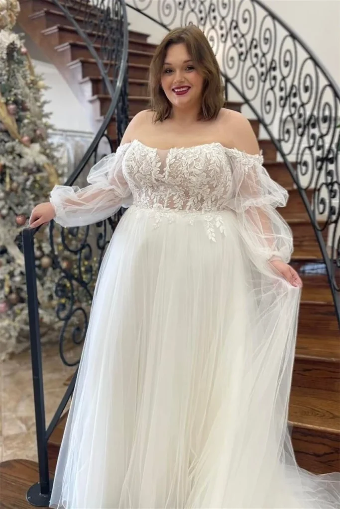 Romantic Off-Shoulder Embellished Tulle Gown
