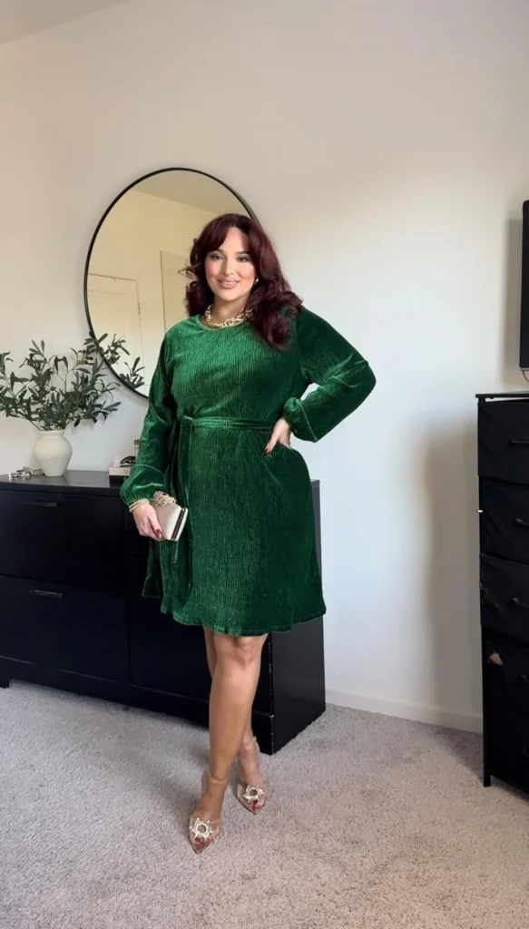 Emerald Green Velvet Wrap Dress