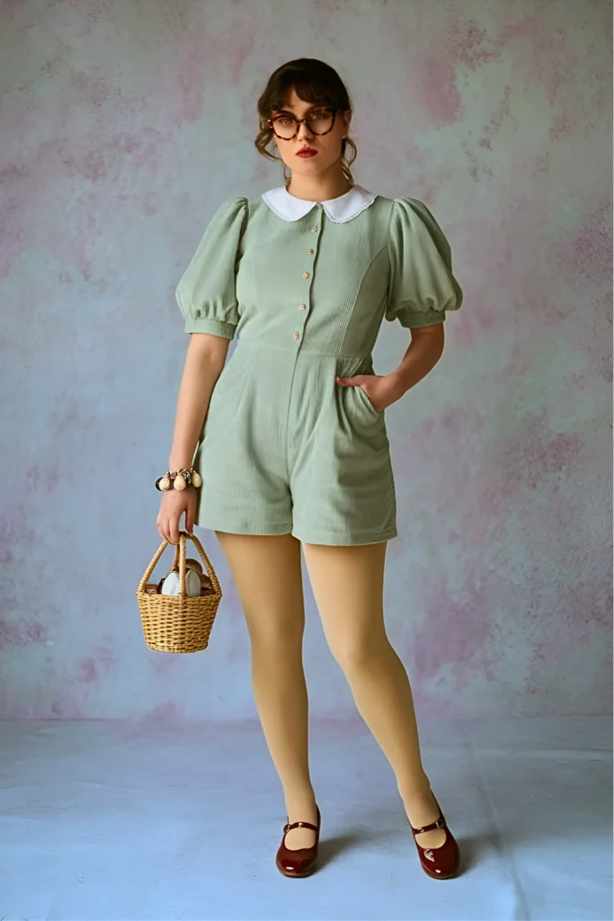 Easter Corduroy Romper & Peter Pan Collar Church Outfit
