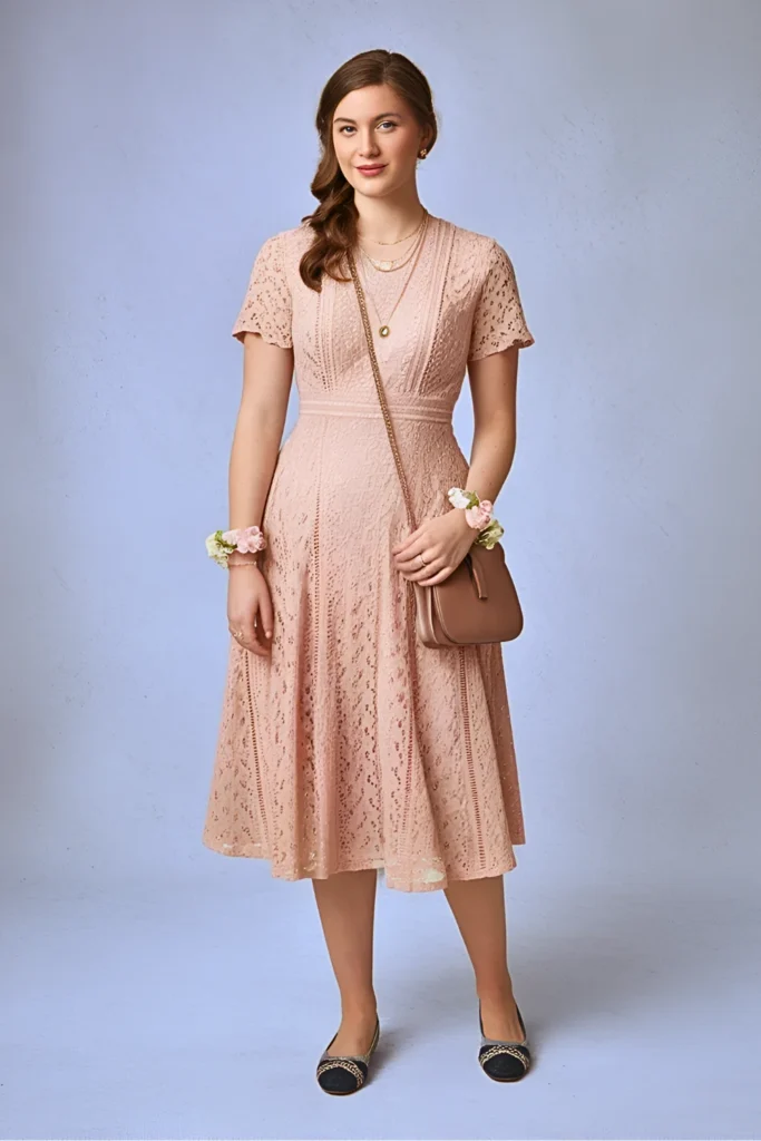 Easter Eyelet Lace Fit-and-Flare Dress Church Outfit

