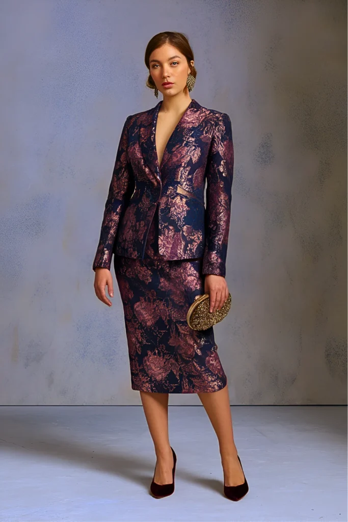 Easter Floral Brocade Skirt Suit Church Outfit
