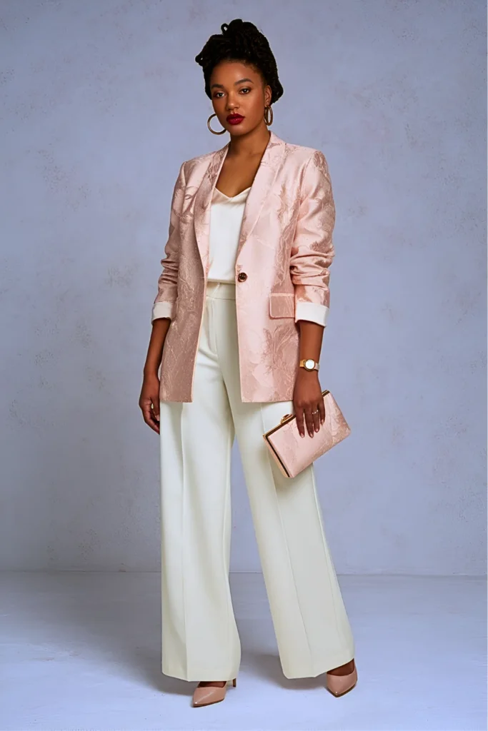 Easter Jacquard Blazer & Wide-Leg Trousers Church Outfit
