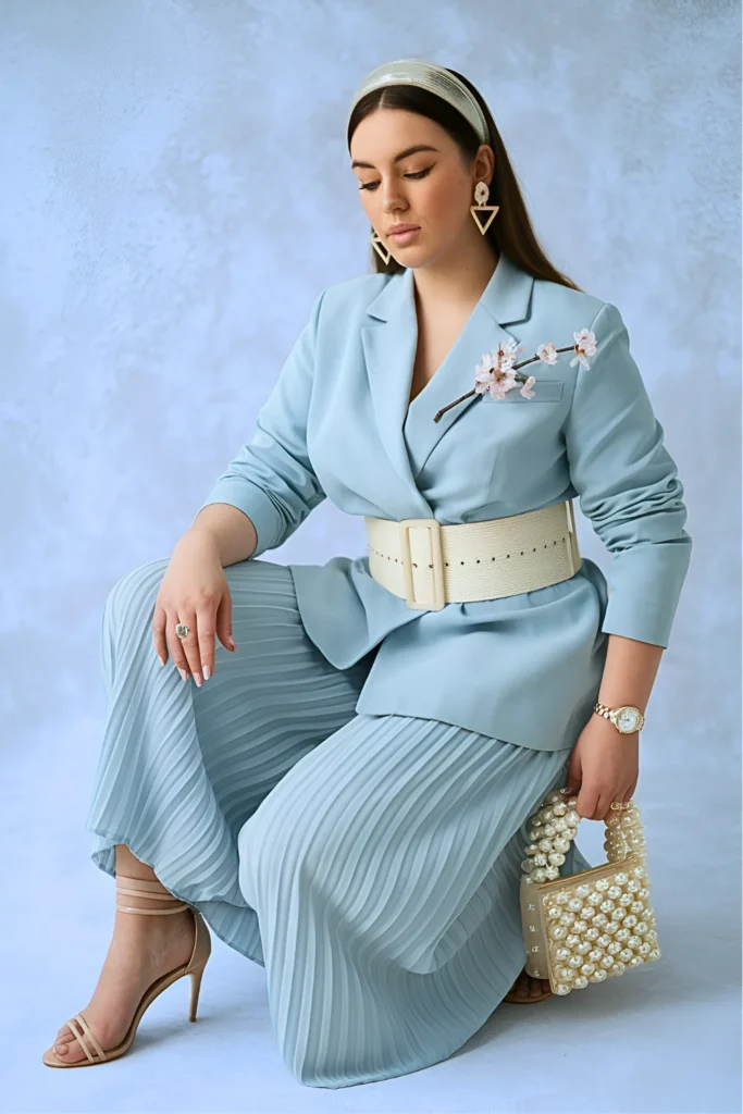 Easter Pastel Pantsuit & Corset Belt Church Outfit
