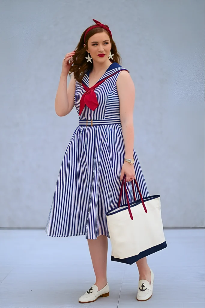 Easter Seersucker Dress & Sailor Collar Church Outfit
