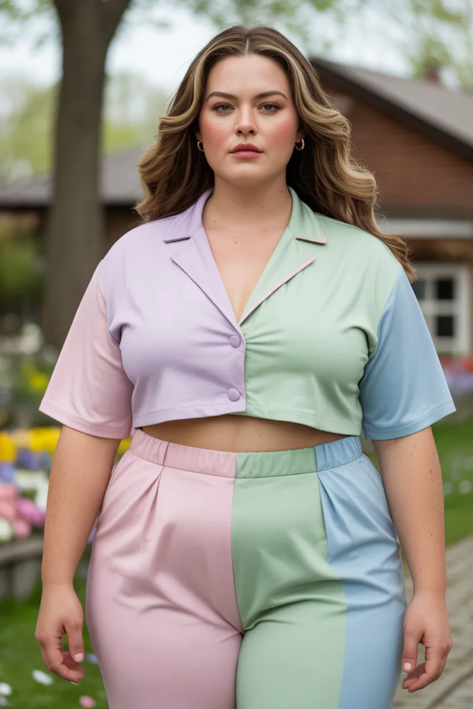 Plus Size Pastel Color-Block Co-Ord Set Easter Outfit