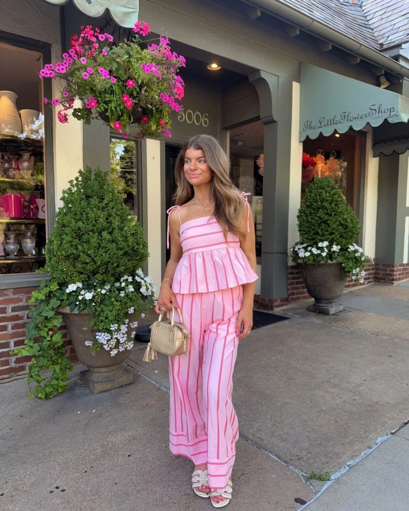 The Pink Striped Peplum Midi Dress