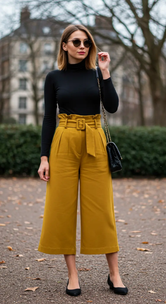 High-Waisted Culottes and Fitted Bodysuit