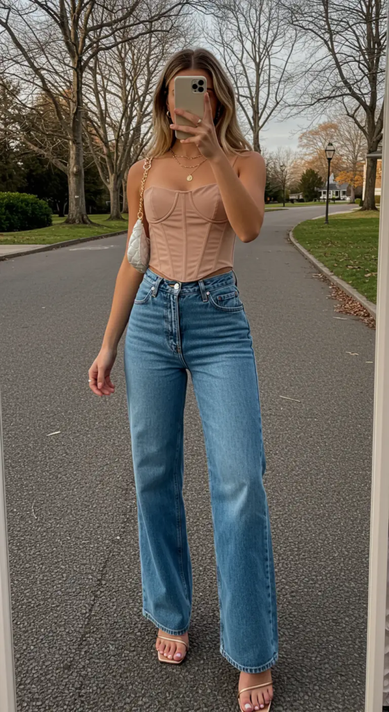 Corset Top and Wide-Leg Jeans