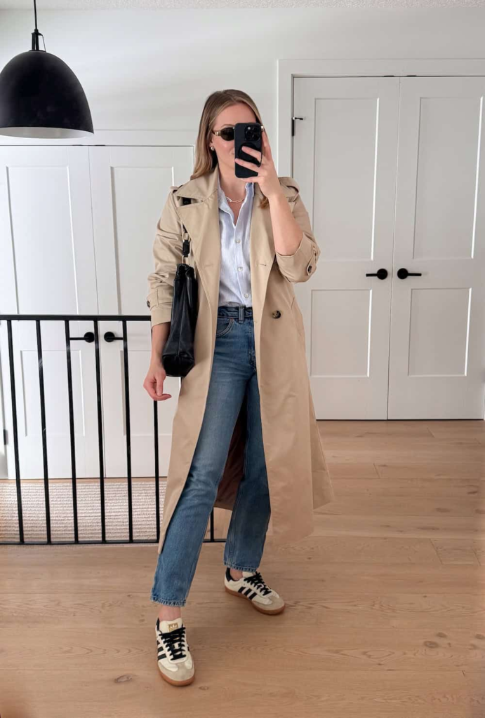Button-up, Classic Jeans + Trench Coat
