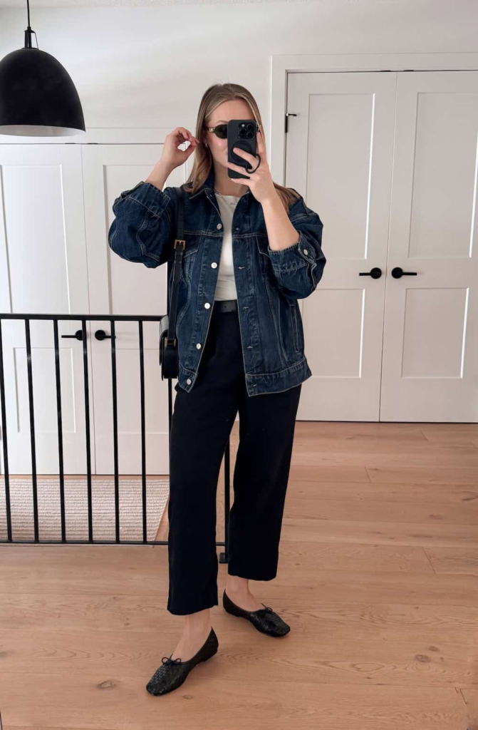 White Tee, Trousers + Leather Flats