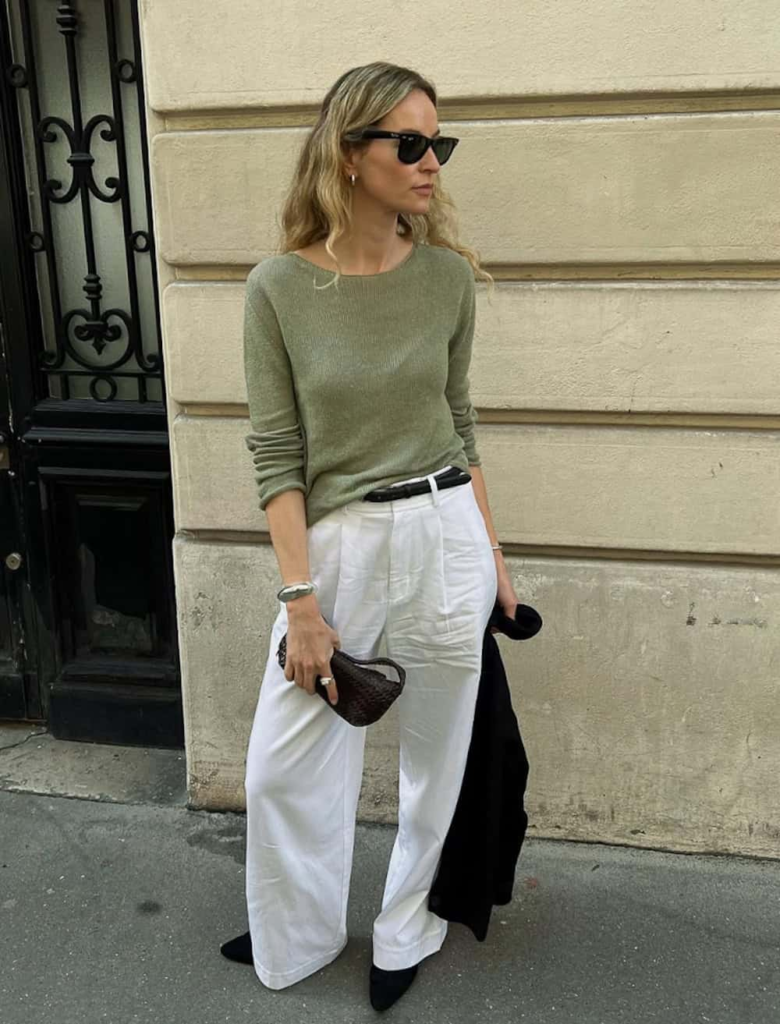 Wide-Leg Trousers, Lightweight Knit + Flats