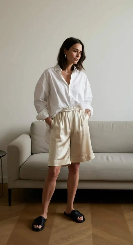 Oversized Button-Down and Silk Bermudas