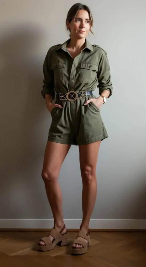 Utility Romper with Architectural Belt