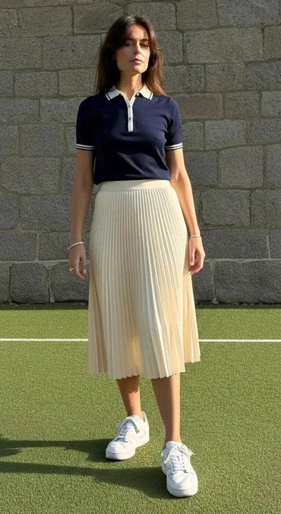 Pleated Tennis Skirt with Polo Knit