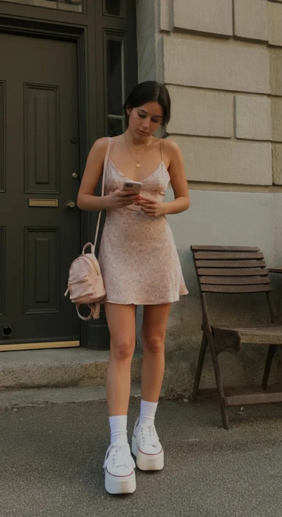 Platform Sneakers and Mini Dress