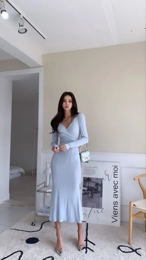 Elegant Light Blue Wrap Dress