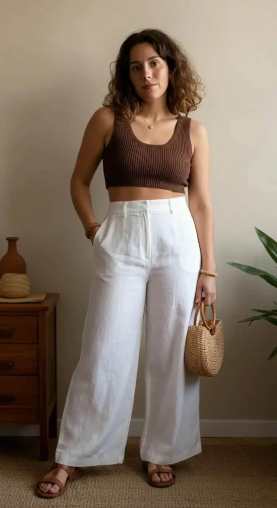 Linen Palazzo Pants and Cropped Tank